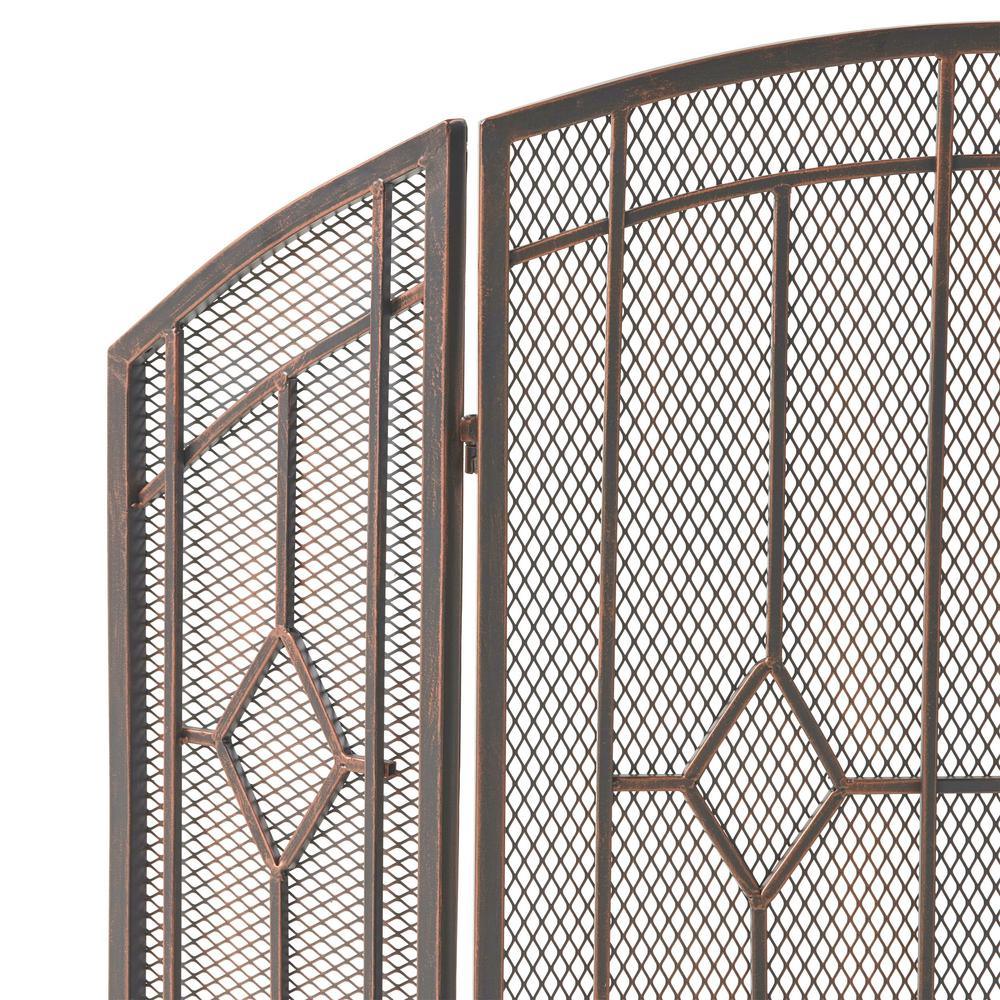 Gilmer Contemporary Black and Copper Three Panel Iron Fire Screen - Super Arbor
