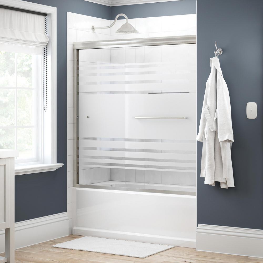 Simplicity 60 in. x 58-1/8 in. Semi-Frameless Traditional Sliding Bathtub Door in Bronze with Mozaic Glass - Super Arbor