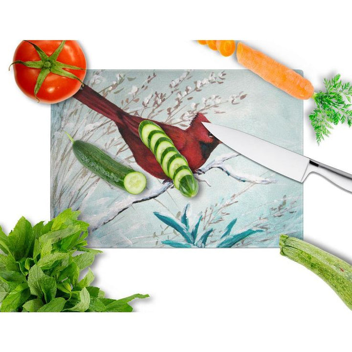 Cardinal Winter Red Bird Tempered Glass Large Cutting Board