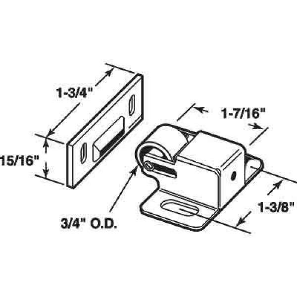 Cabinet Door Roller Catch, Satin Nickel Steel Housing and Strike, spring-loaded