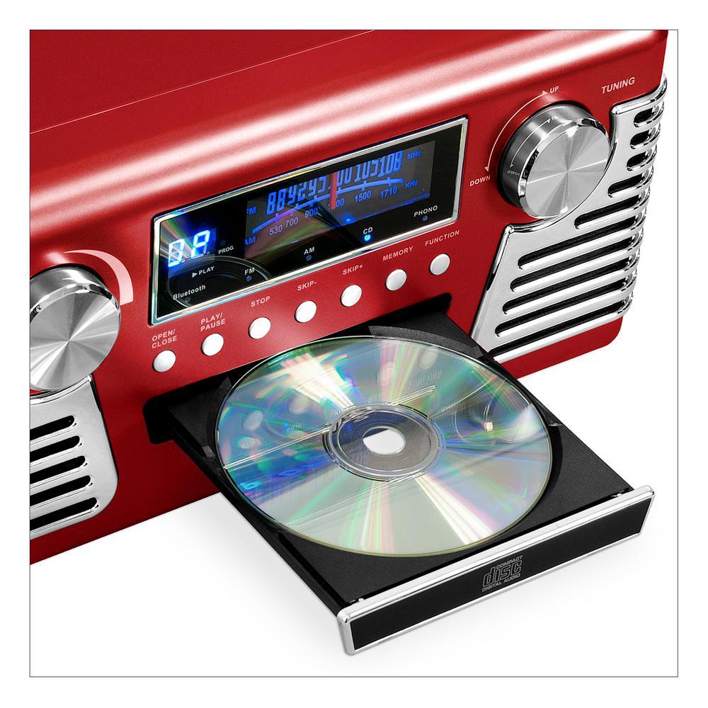 Retro Style Turntable with Bluetooth and CD Player in Red - Super Arbor