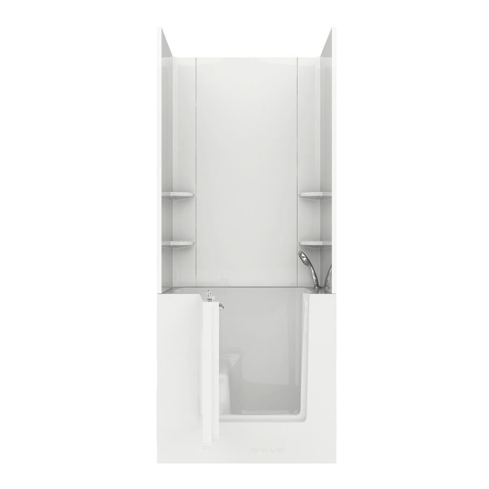 Rampart Nova Heated 5 ft. Walk-in Whirlpool Bathtub with Flat Easy Up Adhesive Wall Surround in White - Super Arbor