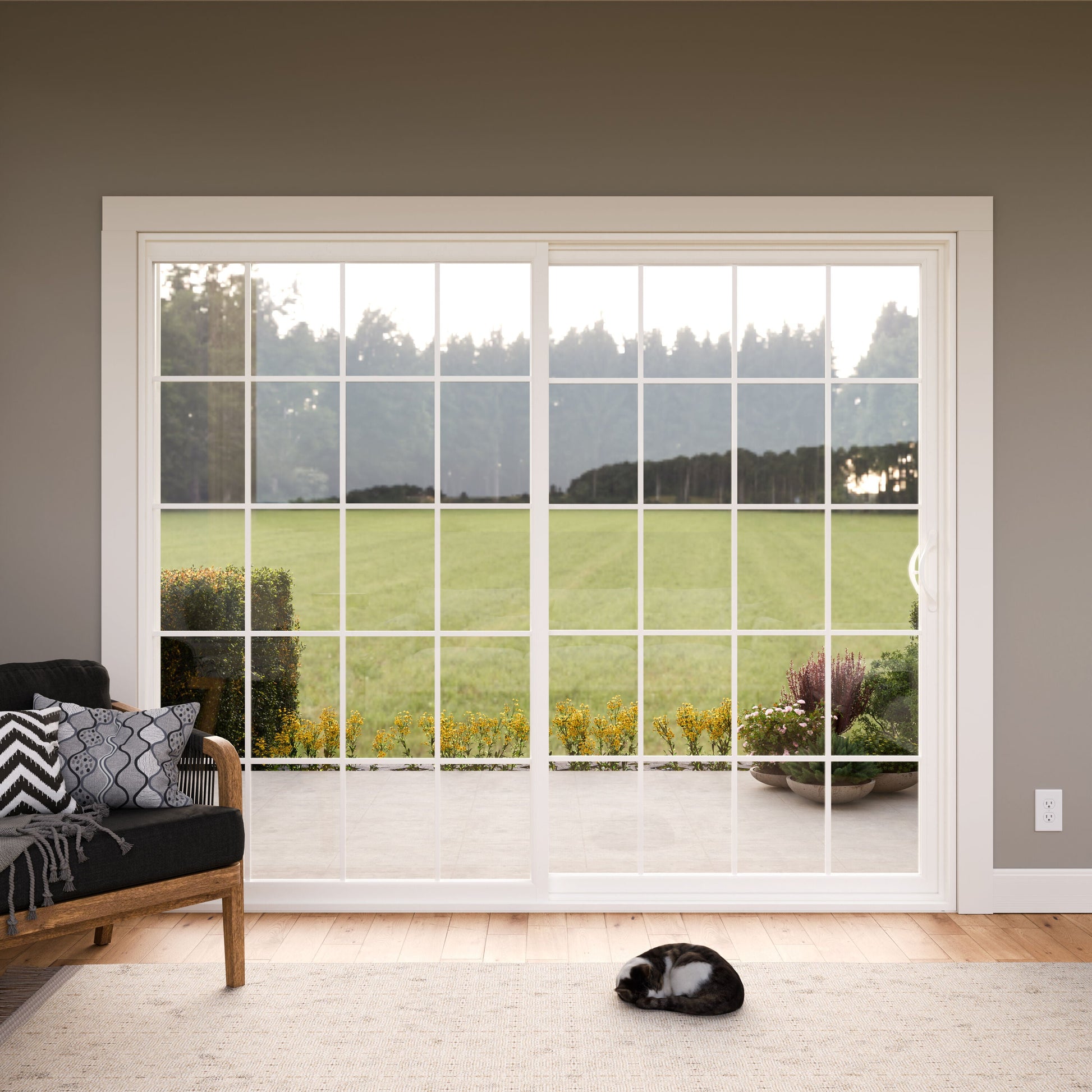 JELD-WEN 96-in x 80-in Vinyl Sliding, Left-hand sliding – installed room view