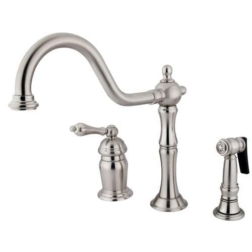 Kingston Brass Heritage Satin Nickel 1-Handle Deck-Mount High-Arc Handle Kitchen Faucet