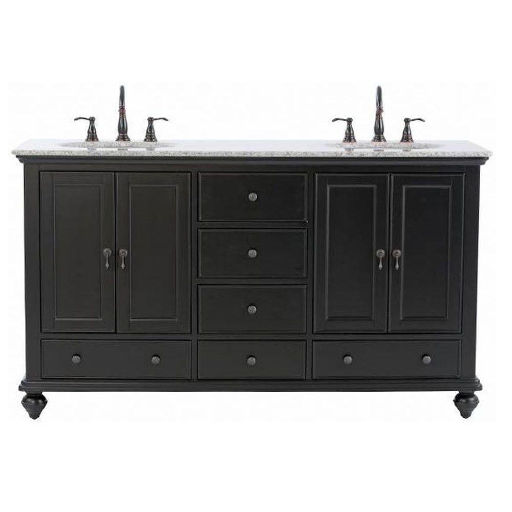 Newport 61 in. W x 21-1/2 in. D Double Bath Vanity in Pewter with Granite Vanity Top in Grey - Super Arbor