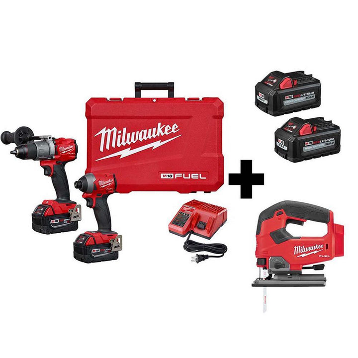 M18 FUEL 18-Volt Lithium-Ion Brushless Cordless Hammer Drill/Jig Saw/Impact Driver (3-Tool Kit) with 4-Batteries - Super Arbor