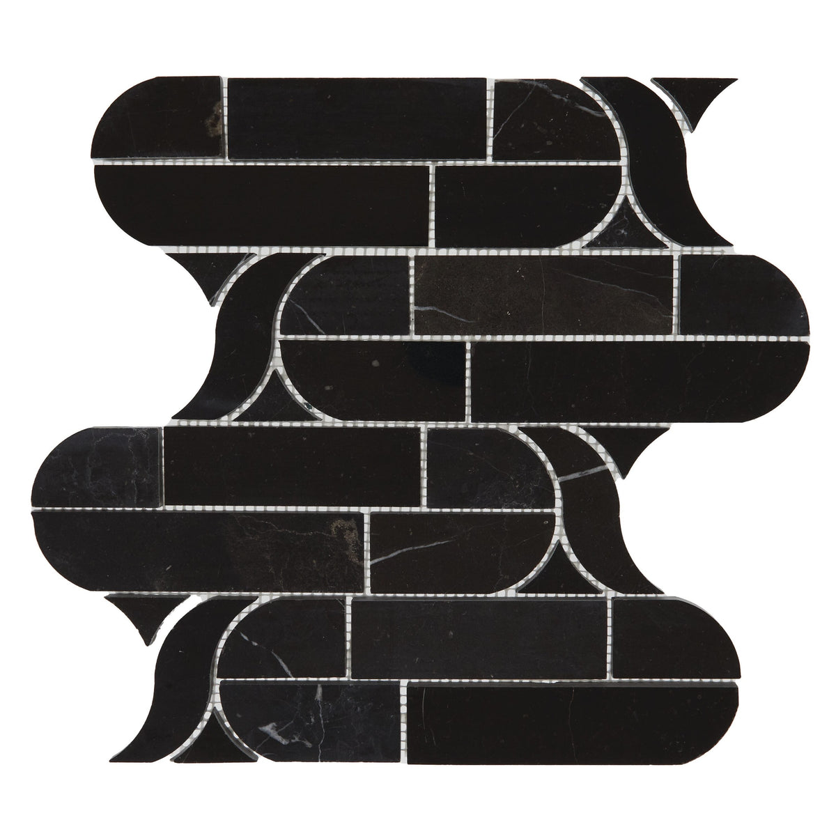 Daltile Pietra Divina Nero Marquina 11-in x 12-in Multi-finish Natural stone Marble Marble look Arabesque Mosaic Floor and Wall Tile product image