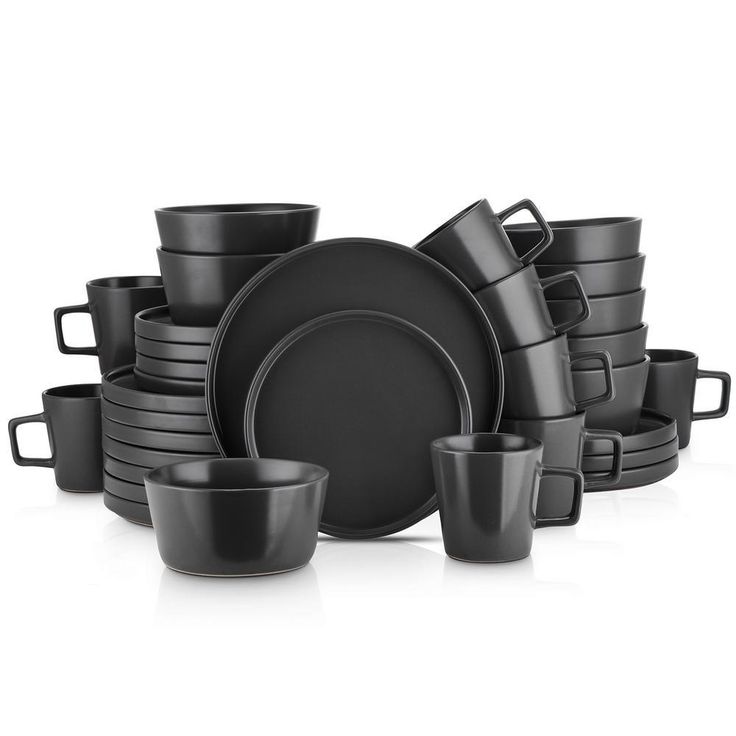 32-Piece Modern Black Matte Stoneware Dinnerware Set (Set for 8)