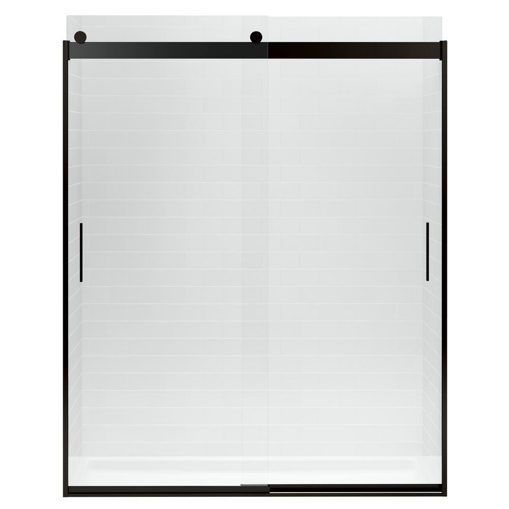 Levity 59 in. x 74 in. Frameless Sliding Shower Door in Nickel with Handle - Super Arbor