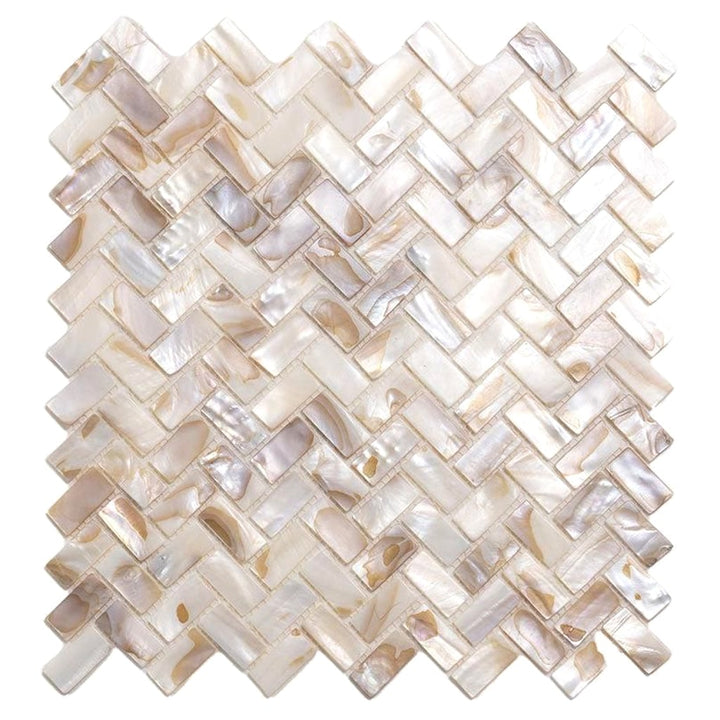 Apollo Tile Concha White, Beige 11-in x 11-in Polished Natural shell Herringbone Mosaic Wall Tile product image