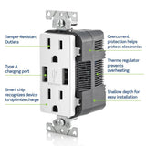 3.6A USB Dual Type A In-Wall Charger with 15 Amp Tamper-Resistant Outlets, Brown - Super Arbor