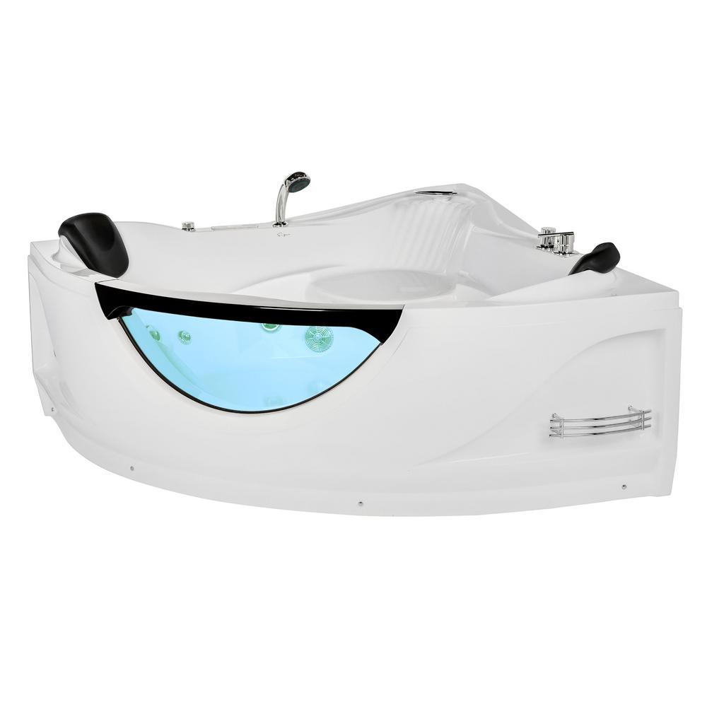 59 in. Left Drain Corner Alcove Whirlpool Bathtub in White - Super Arbor