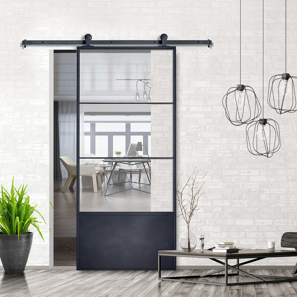 37 in. x 84 in. 3/4 Lite Concorde KD Clear Glass Black Metal Finish Sliding Barn Door with Hardware Kit - Super Arbor