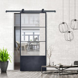 37 in. x 84 in. 3/4 Lite Concorde KD Clear Glass Black Metal Finish Sliding Barn Door with Hardware Kit - Super Arbor