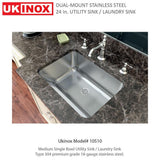24 in. x 18 in. Single Bowl Stainless Steel Laundry Sink with Washboard - Super Arbor