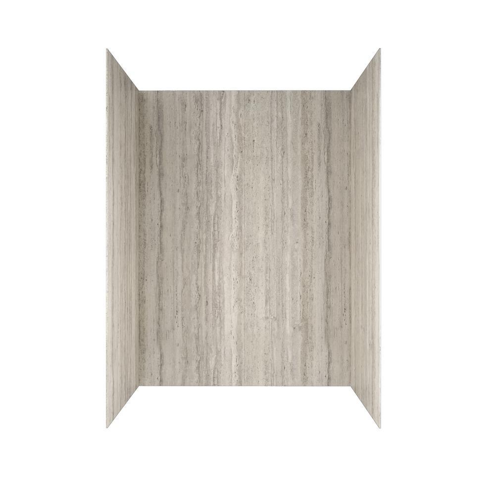 Passage 32 in. x 60 in. x 72 in. 4-Piece Glue-Up Alcove Shower Wall in Pewter Travertine - Super Arbor