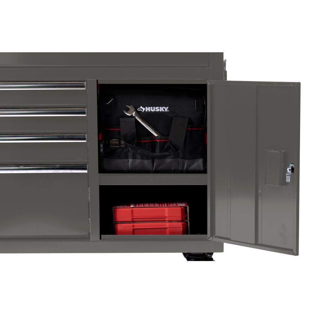 56 in. W x 24.5 in. D 5-Drawer 1-Door Tool Chest Mobile Workbench with Solid Wood Top in Matte Gray