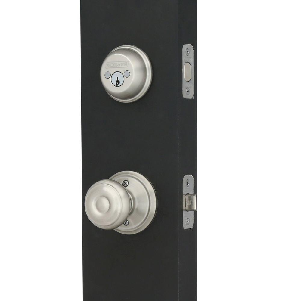 Camelot Satin Nickel Double Cylinder Deadbolt with Georgian Knob Door Handleset - Super Arbor