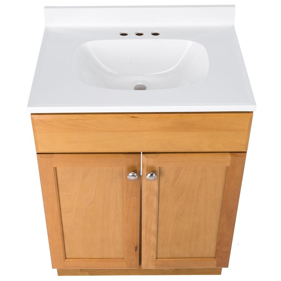 Project Source 24-in White Raised Panel Single Sink Bathroom Vanity with White Cultured Marble Top - Super Arbor