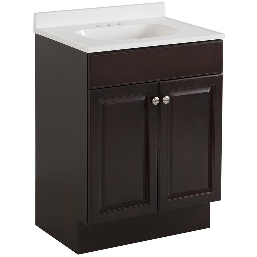 Project Source 24.5-in Java Single Sink Bathroom Vanity with White Cultured Marble Top