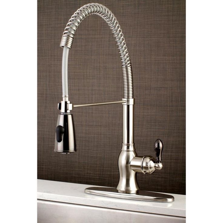Kingston Brass Kaiser Brushed Nickel/Black Stainless Steel 1-Handle Deck-Mount Pre-rinse Handle Kitchen Faucet (Deck Plate Included)