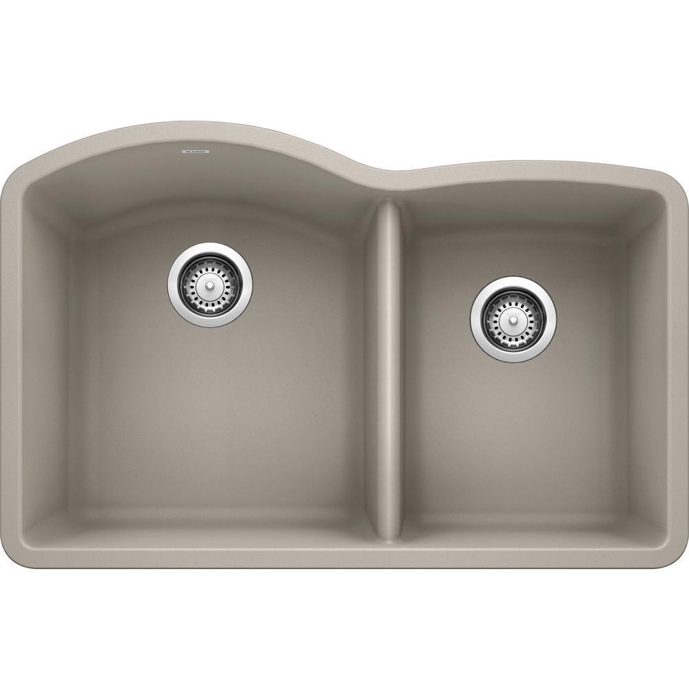 DIAMOND Undermount Granite Composite 32 in. 60/40 Double Bowl Kitchen Sink in Anthracite - Super Arbor