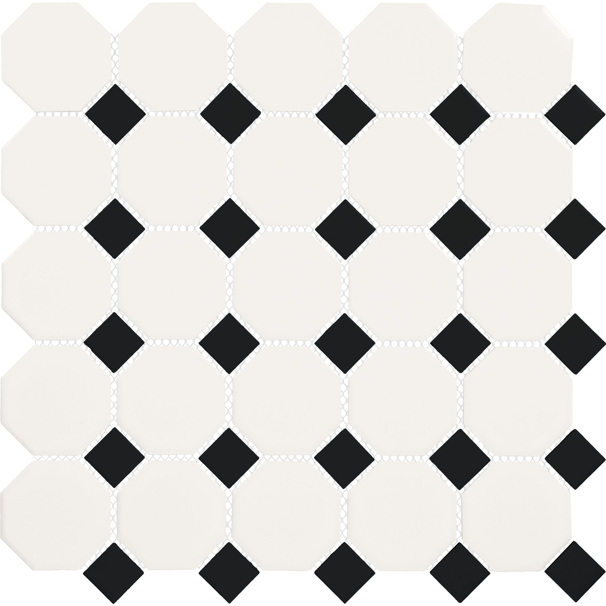 Daltile Octagon Dot Matte White Black Dot 12-in x 12-in Matte Ceramic Patterned Octagon Mosaic Floor and Wall Tile product image