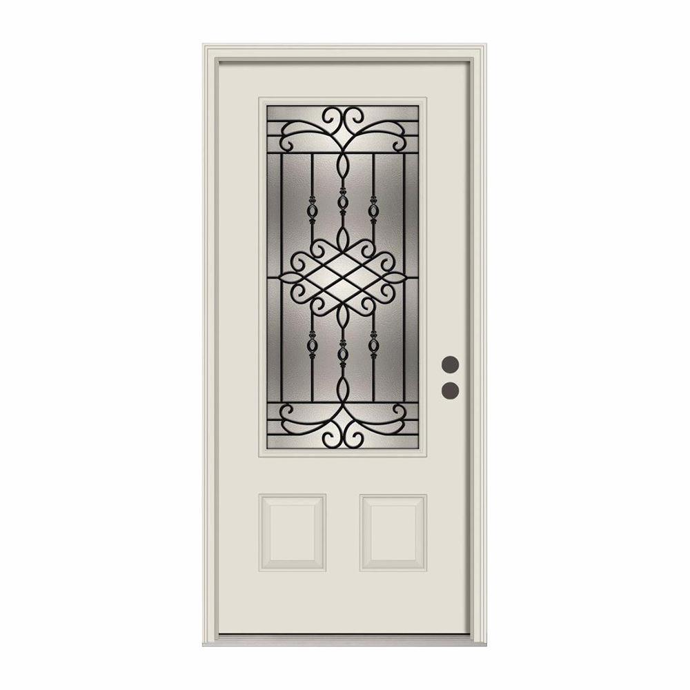 36 in. x 80 in. 3/4 Lite Sanibel Primed Steel Prehung Left-Hand Inswing Front Door w/Brickmould - Super Arbor