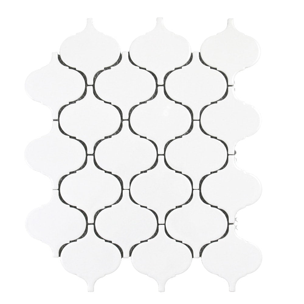 Abolos Monet White/Glossy 9-in x 12-in Glazed Porcelain Patterned Arabesque Mosaic Wall Tile product image