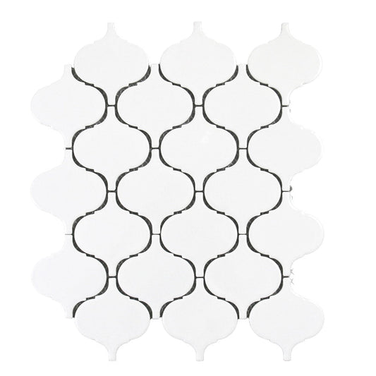 Abolos Monet White/Glossy 9-in x 12-in Glazed Porcelain Patterned Arabesque Mosaic Wall Tile product image