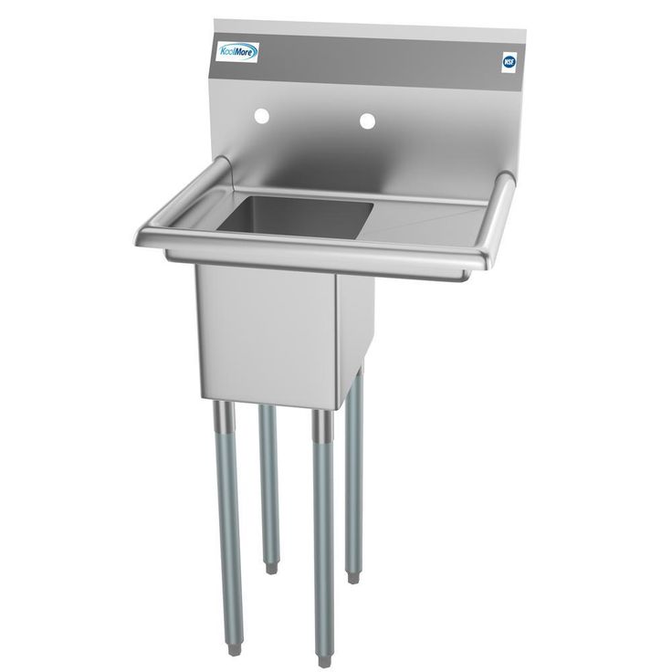 Freestanding Stainless Steel 23 in. 2-Hole 1-Compartment Commercial Kitchen Sink with Right Drainboard