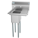 Freestanding Stainless Steel 23 in. 2-Hole 1-Compartment Commercial Kitchen Sink with Right Drainboard