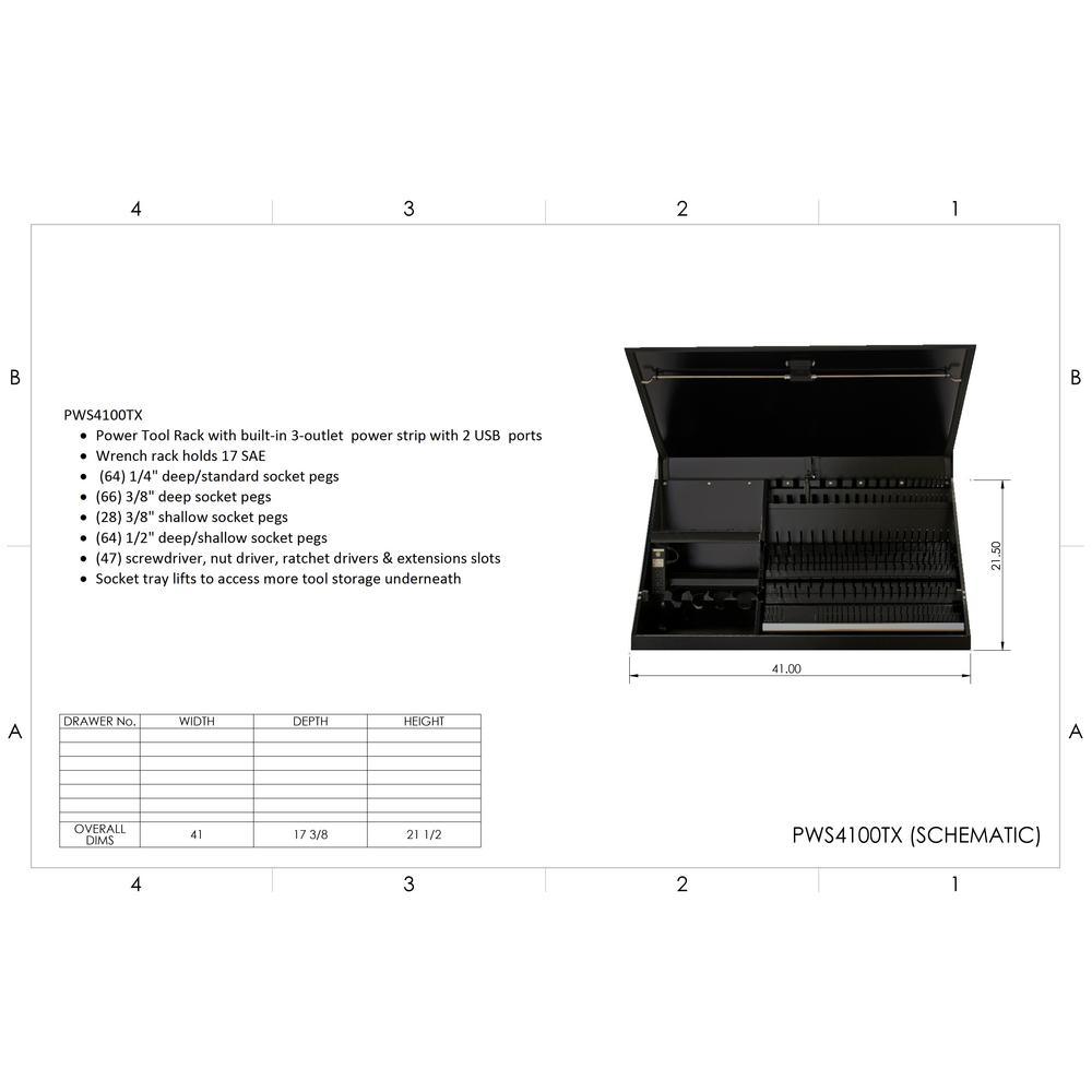 41 in. 0-Drawer Portable Workstation Top Chest in Textured Black - Super Arbor