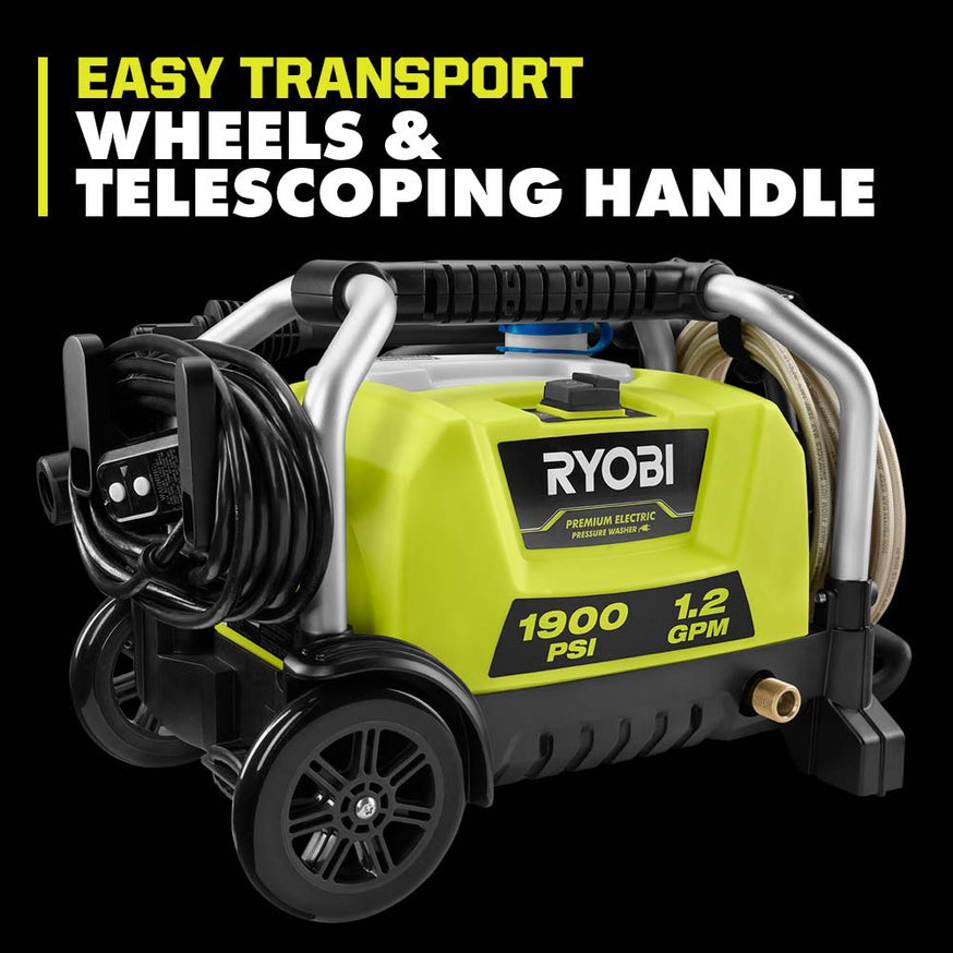 RYOBI 1900 PSI 1.2 GPM Cold Water Wheeled Electric Pressure Washer with 12 in. Surface Cleaner