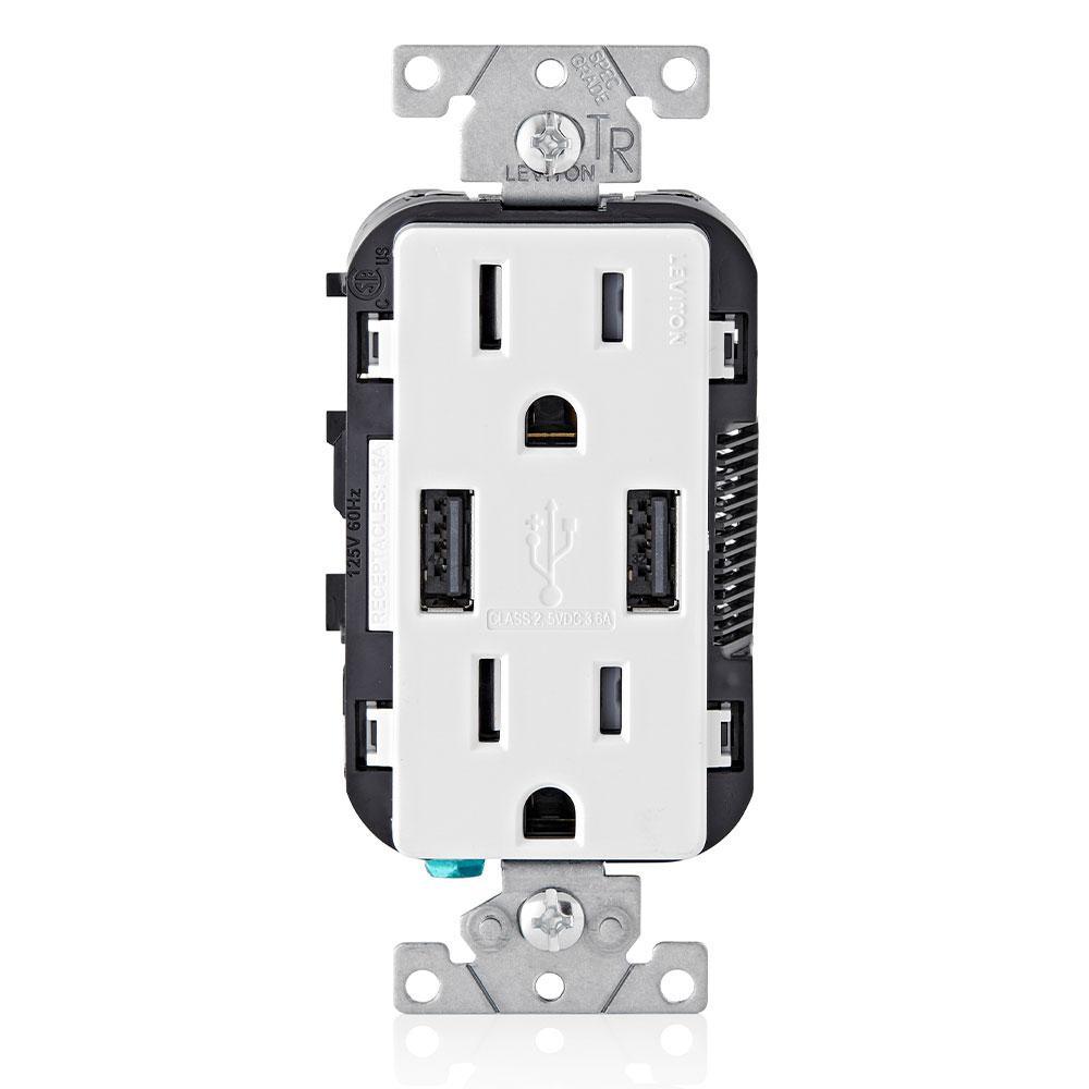 15 Amp Decora Combination Tamper Resistant Duplex Outlet and USB Charger, White (3-Pack) - Super Arbor