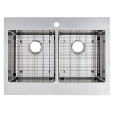 Brimley Retrofit Dual Mount Stainless Steel 33 in. 1-Hole 50/50 Double Bowl Flat Farmhouse Apron Front Kitchen Sink