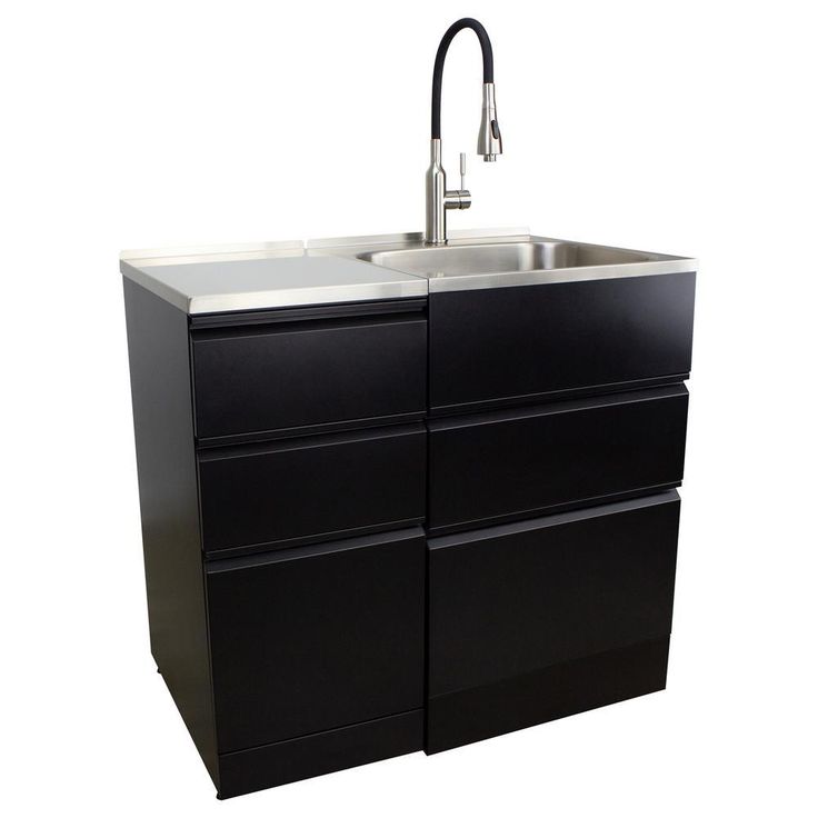 All-in-One 44.8 in. x 22 in. x 35 in. Metal Drop-In Laundry/Utility Sink and Cabinet in Black