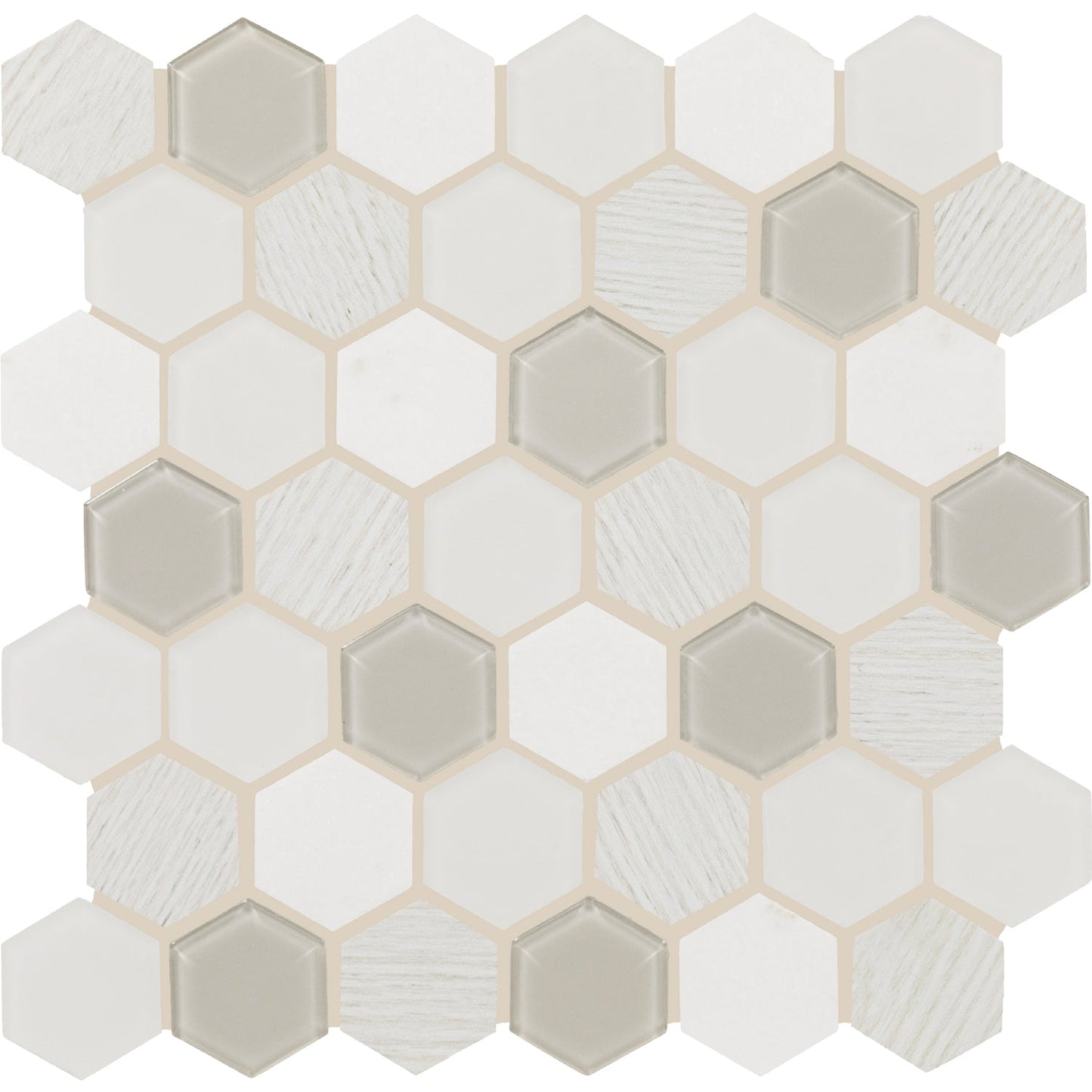Daltile Idyllic Blends Tranquil Snow 10-in x 12-in Multi-finish Natural stone Mixed Hexagon Mosaic Wall Tile product image