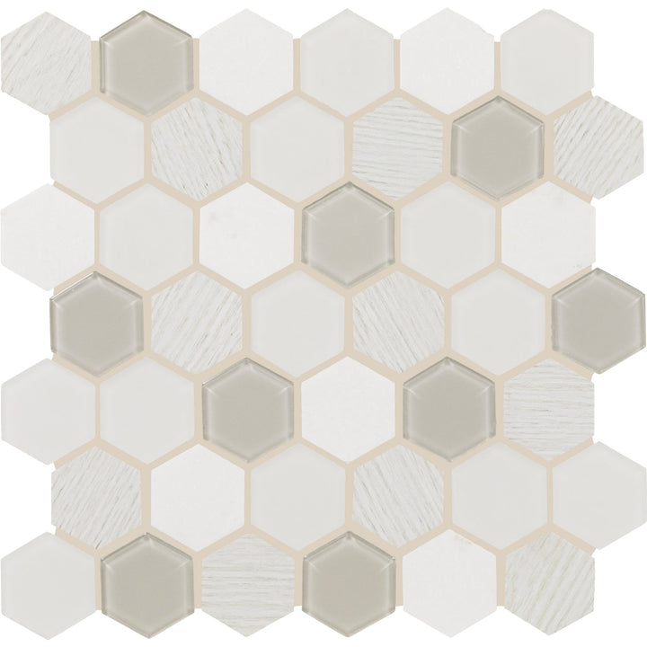 Daltile Idyllic Blends Tranquil Snow 10-in x 12-in Multi-finish Natural stone Mixed Hexagon Mosaic Wall Tile product image