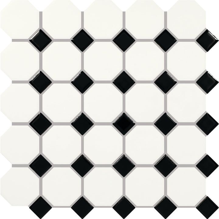 Daltile Core Classic True White with Black Dot 12-in x 12-in Multi-finish Ceramic Patterned Multi-shaped Mosaic Floor and Wall Tile product image