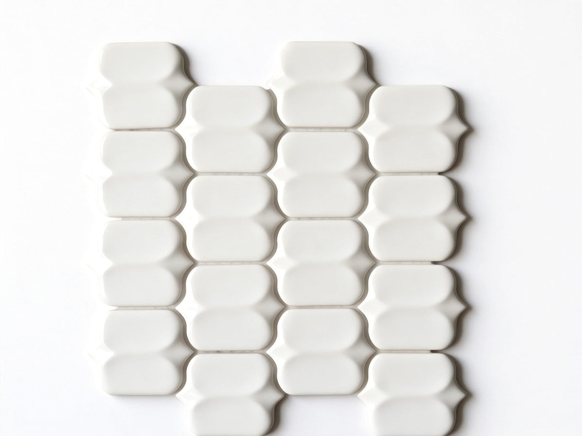 Abolos Monet Classical White 11-in x 12-in Glazed Porcelain Patterned Arabesque Mosaic Wall Tile product image
