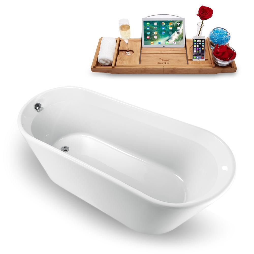 61 in. Acrylic, Fiberglass Flatbottom Non-Whirlpool Bathtub in Glossy White - Super Arbor