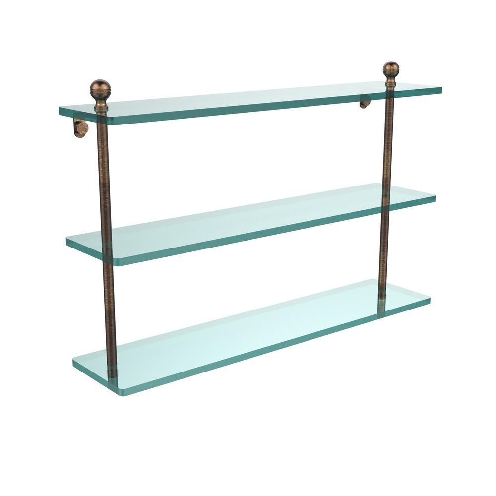 Mambo 22 in. L  x 15 in. H  x 5 in. W 3-Tier Clear Glass Bathroom Shelf in Antique Copper - Super Arbor