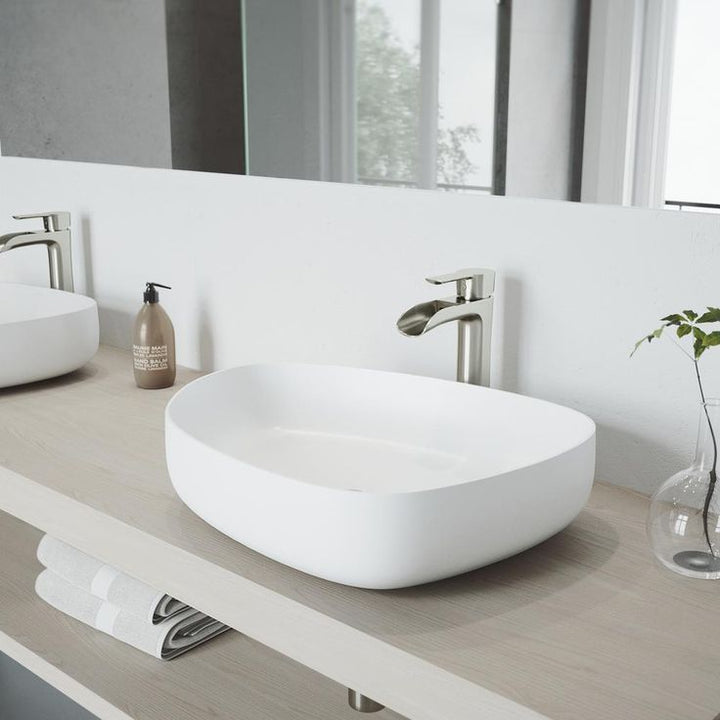 VIGO Peony Handmade Matte Stone Novelty/Specialty Vessel Bathroom Sink in Matte White
