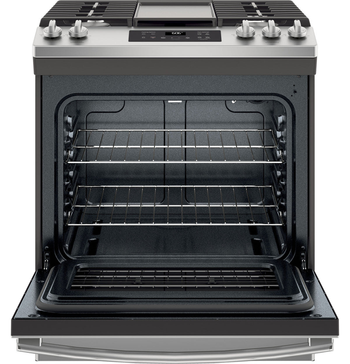 GE 5.3 cu. ft. Slide-In Gas Range with Steam-Cleaning Oven in Stainless Steel