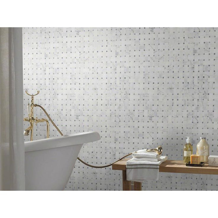 MSI Calacatta Cressa Basket Weave 12 in. x 12 in. x 10 mm Honed Marble Mesh-Mounted Mosaic Tile (10 sq. ft. / case)