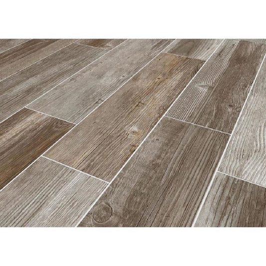 Style Selections Woods French Gray 6-in x 24-in Glazed Porcelain Wood Look Tile