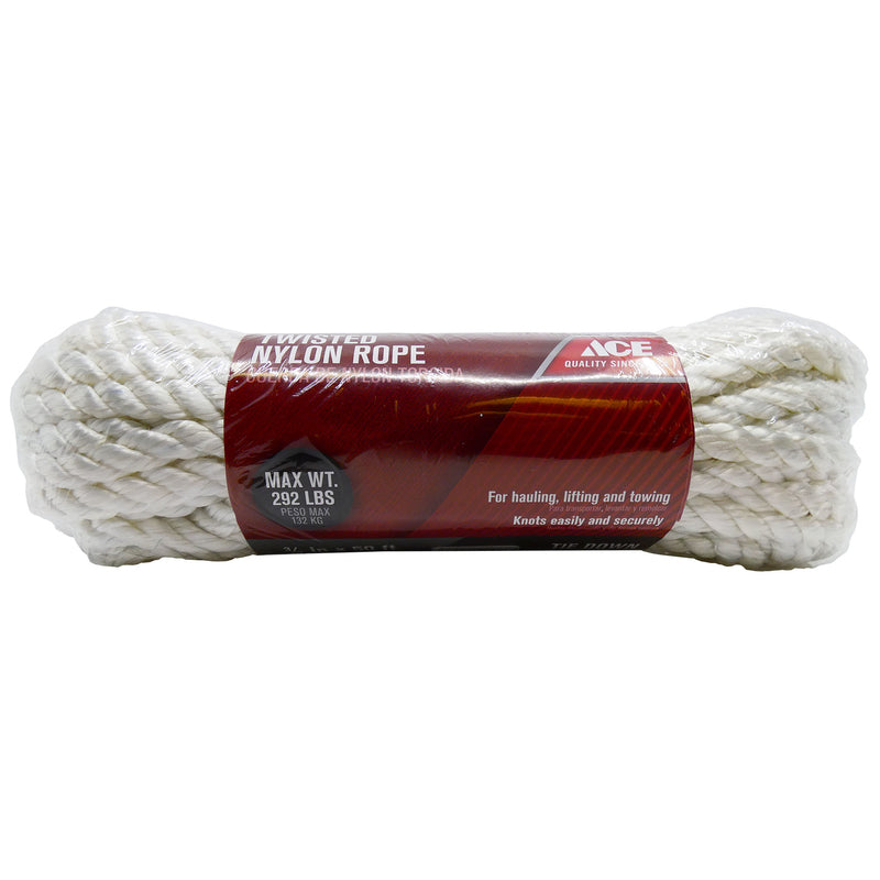 Ace 3/8 in. D x 50 ft. White Twisted Nylon Rope