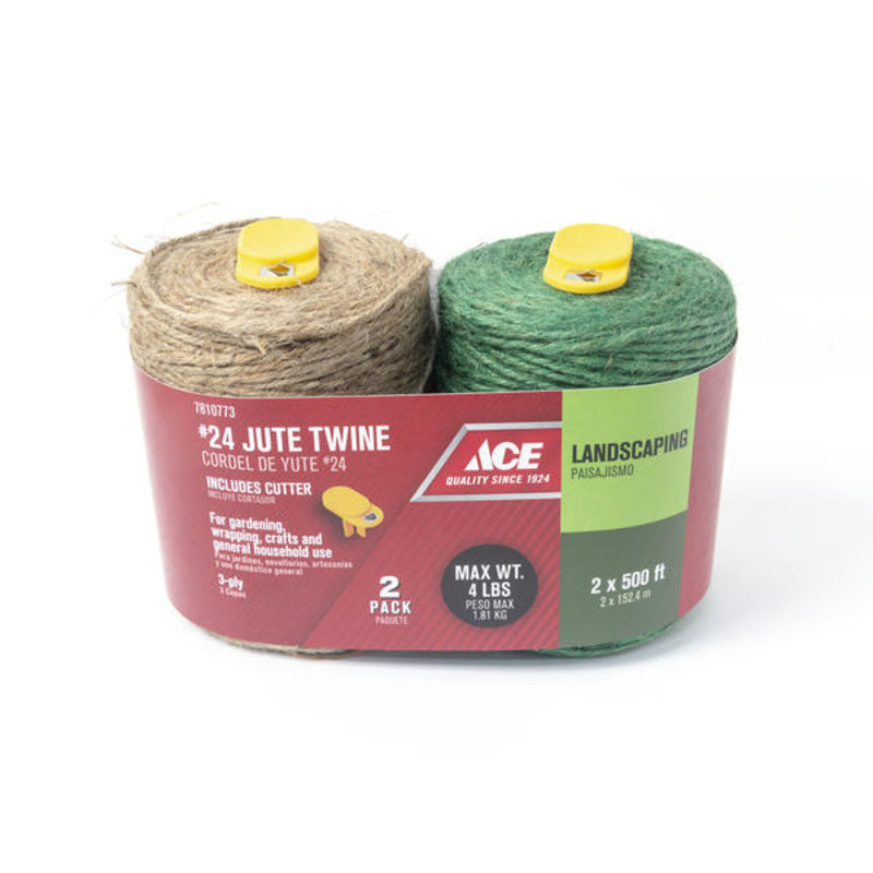 Ace #24 Jute Twine, Green/Natural, 2-Pack with Cutter, 2 x 500 ft