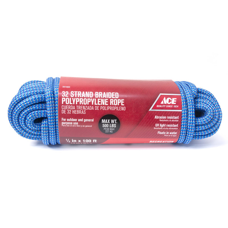 Ace 1/2 in. x 100 ft Blue Diamond Braided Polypropylene Rope